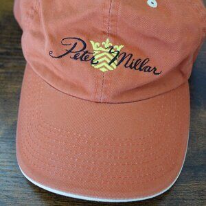 Peter Millar Embroidered Script Hat Cap Adjustable Strapback Orange Rust.